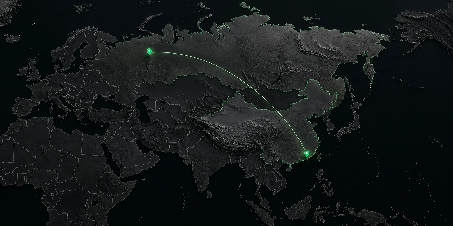 GAPWERK presence map: Russia and China connected by a line